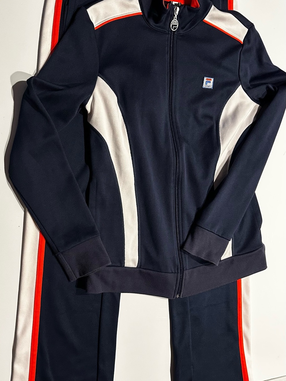 Fila Navy Track Jacket with White Panels and Red Trim